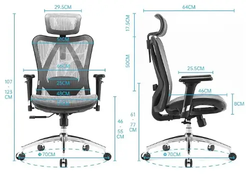 Dimensioni della sedia ergonomica Sihoo